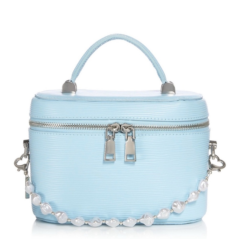 Elegant Blue Handbag with Pearl Accents